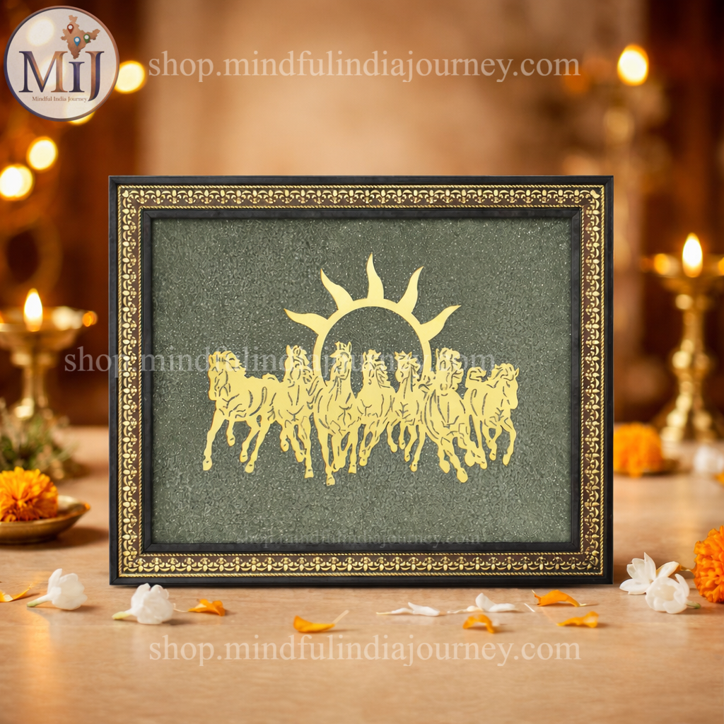 Seven Running Horses on Natural Pyrite Frame
