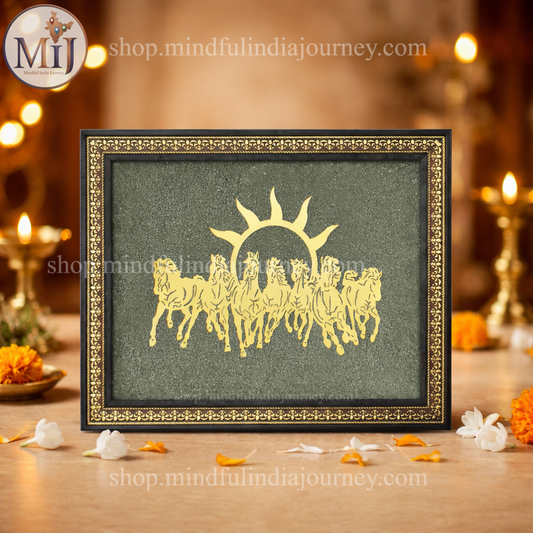 Seven Running Horses on Natural Pyrite Frame