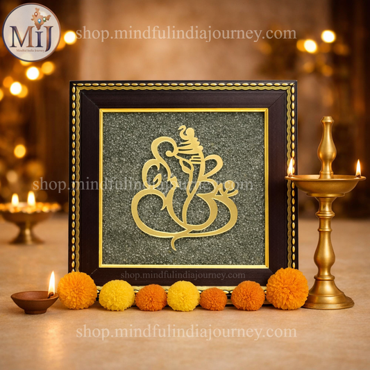 Lord Ganesha on Raw Pyrite Frame