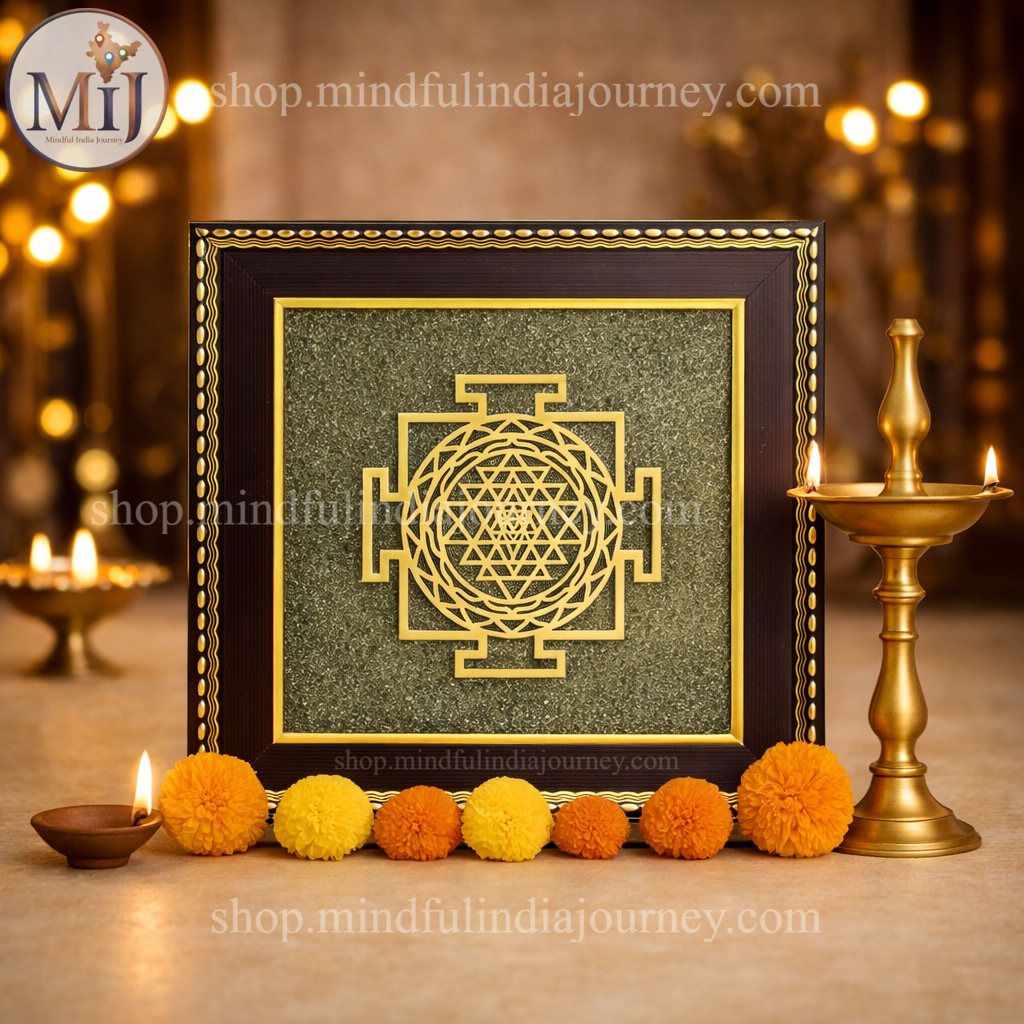 Sacred Shree Yantra on Natural Pyrite Frame