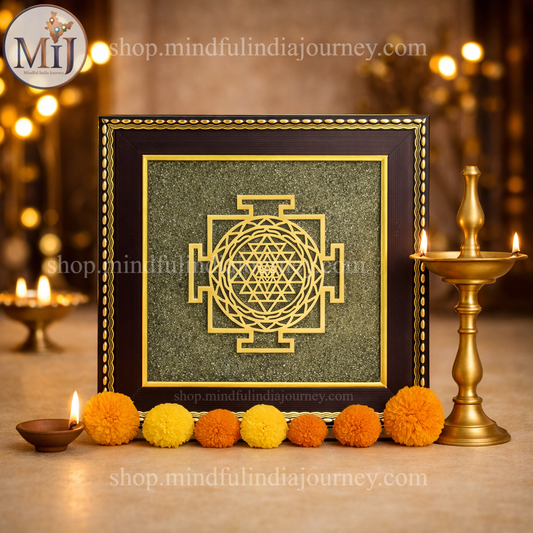 Sacred Shree Yantra on Natural Pyrite Frame